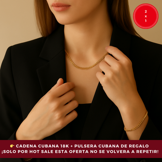 2x1 Cadena cubana + Pulsera cubana 18K de regalo🎁