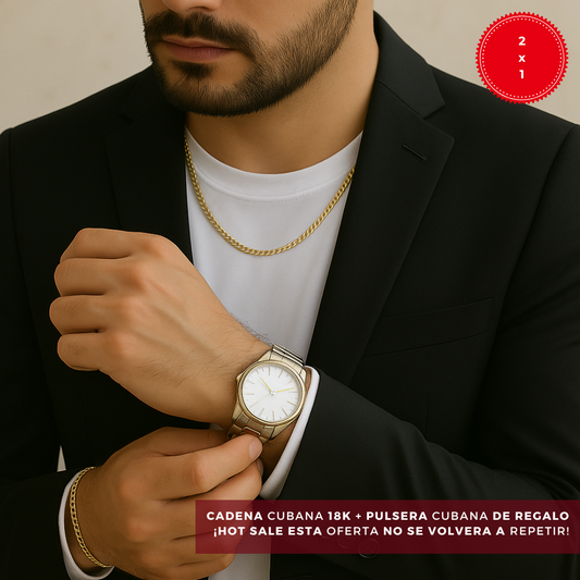 2x1 Cadena cubana de Hombre + Pulsera cubana 18k🎁